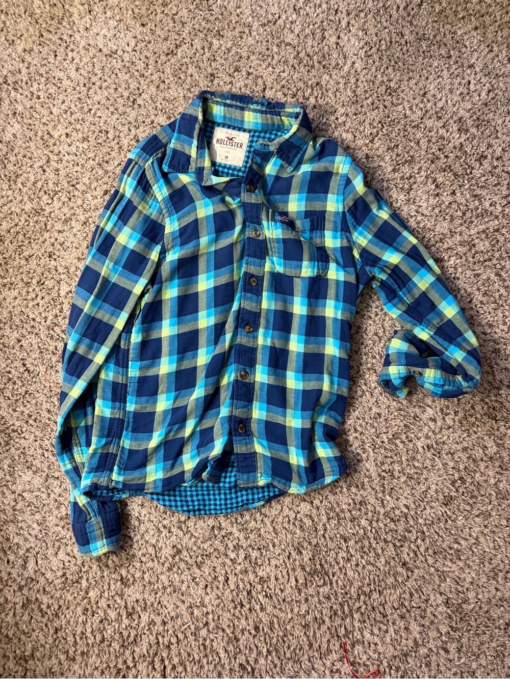 Hollister Blue & Teal Plaid Button-Down Shirt
